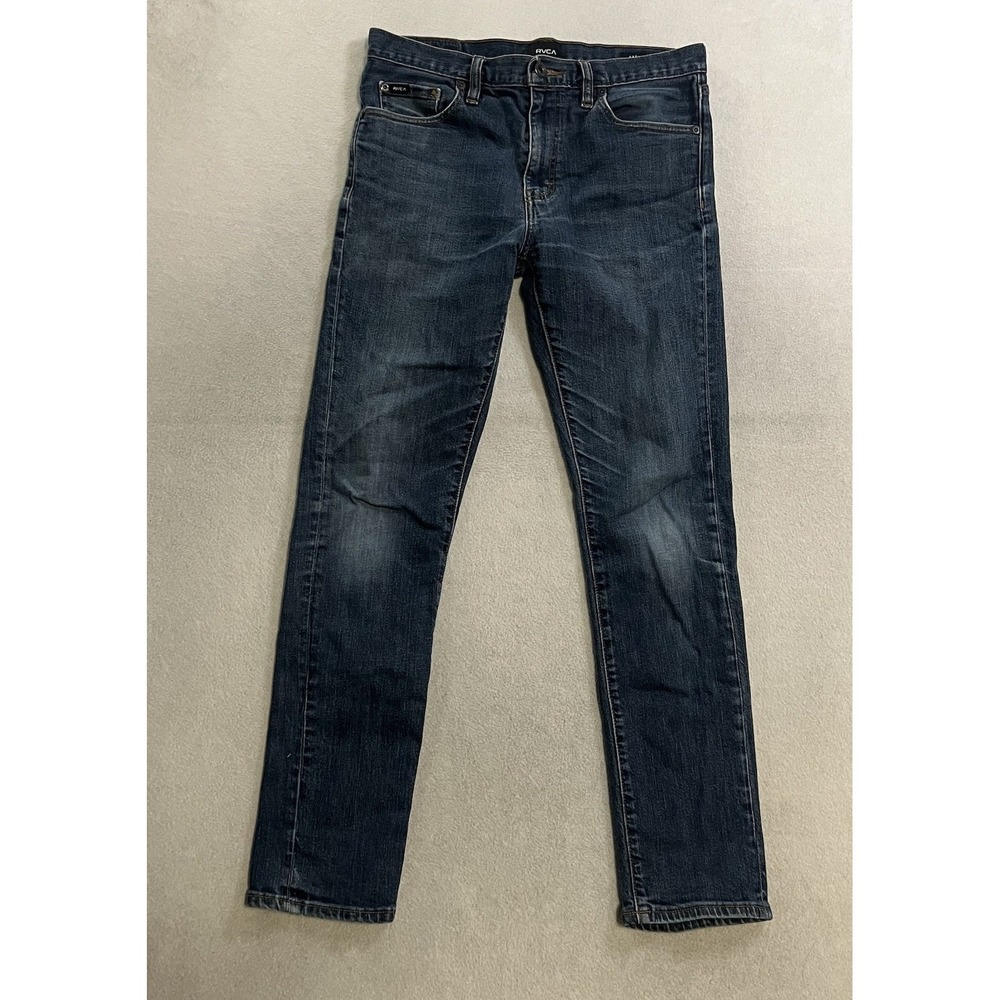 RVCA Daggers Fit Jeans Men's Size 32x29 Blue Slim Straight Skate Stretch Denim